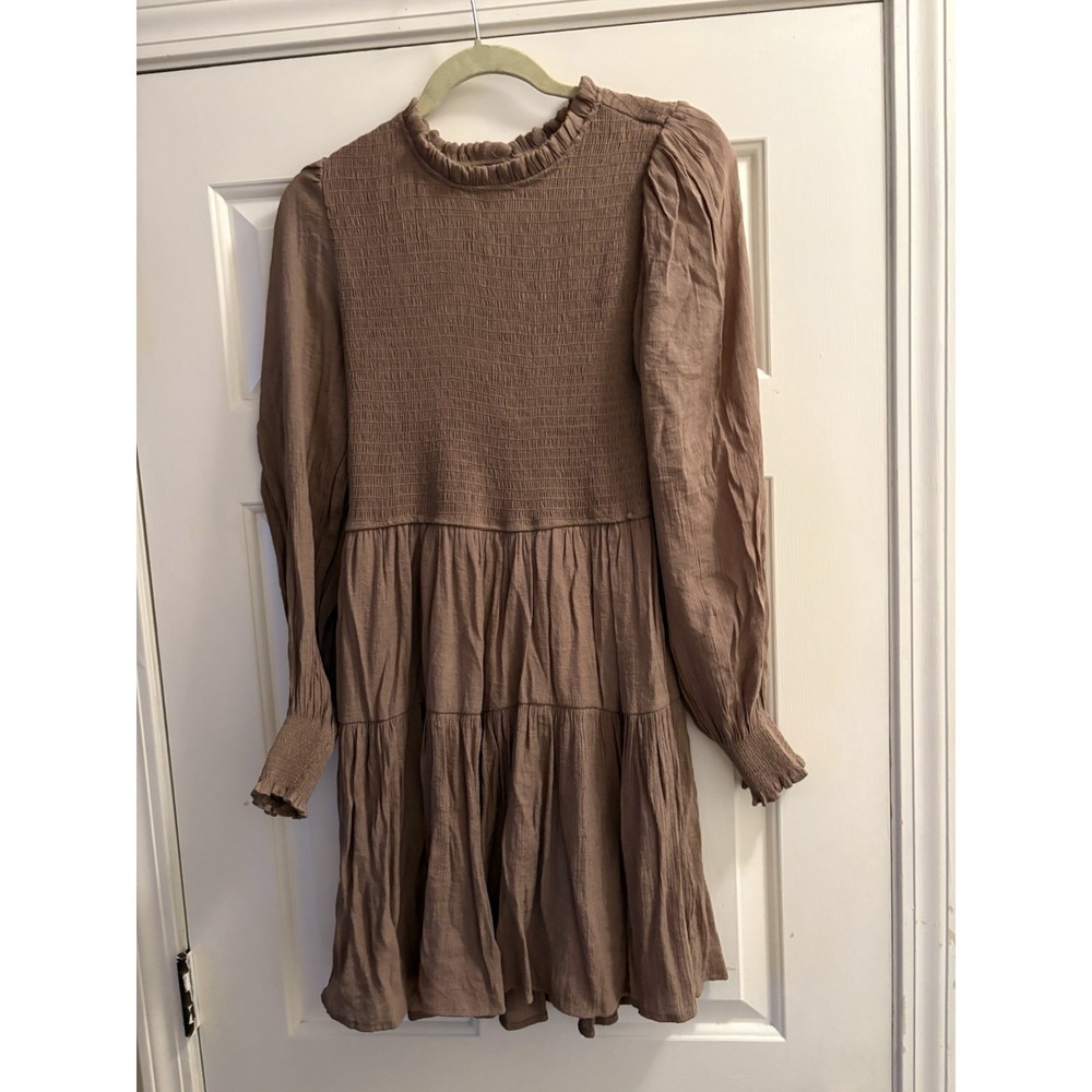 Blu Pepper Brown Dress Size Large Smocked Top Midi Flowy Skirt